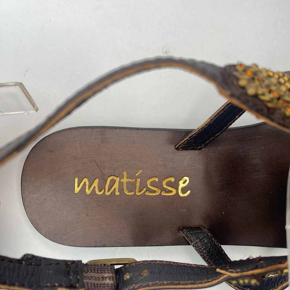 Matisse Women's Dina Brown Leather Gold Beaded Thong Sandals Size 9 - Picture 9 of 12